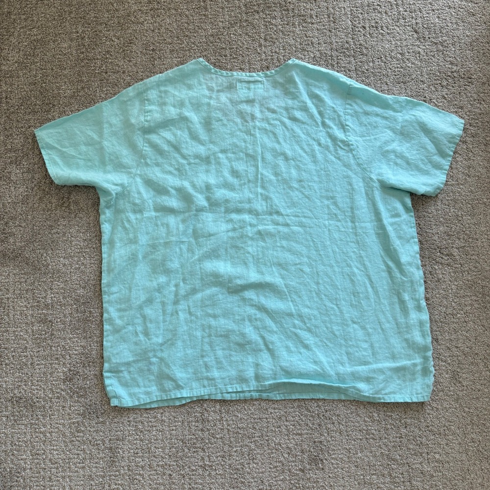 FLAX Large Aqua Blue Linen 2 Piece Set Top Pants Coastal Lagenlook Beach Summer - Picture 6 of 16